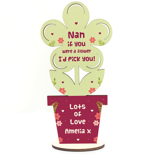 Personalised Wooden Flower Gift For Nan Nanny Birthday Gift