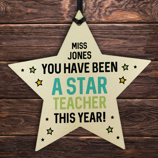 Teacher Gifts Wooden Star Plaque Personalised Thank You Gift