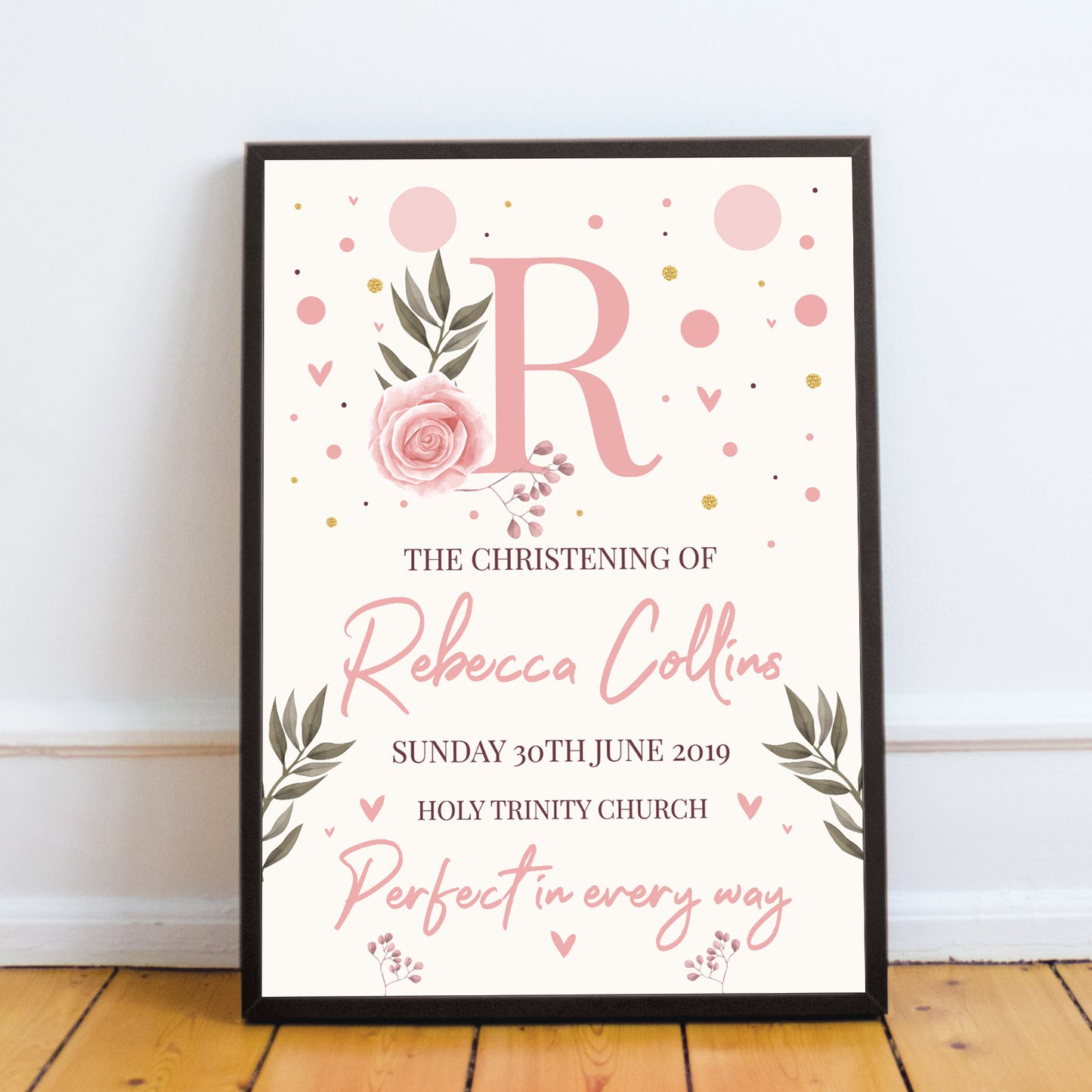 Baby Girl Christening Gift Personalised Framed Print Keepsake