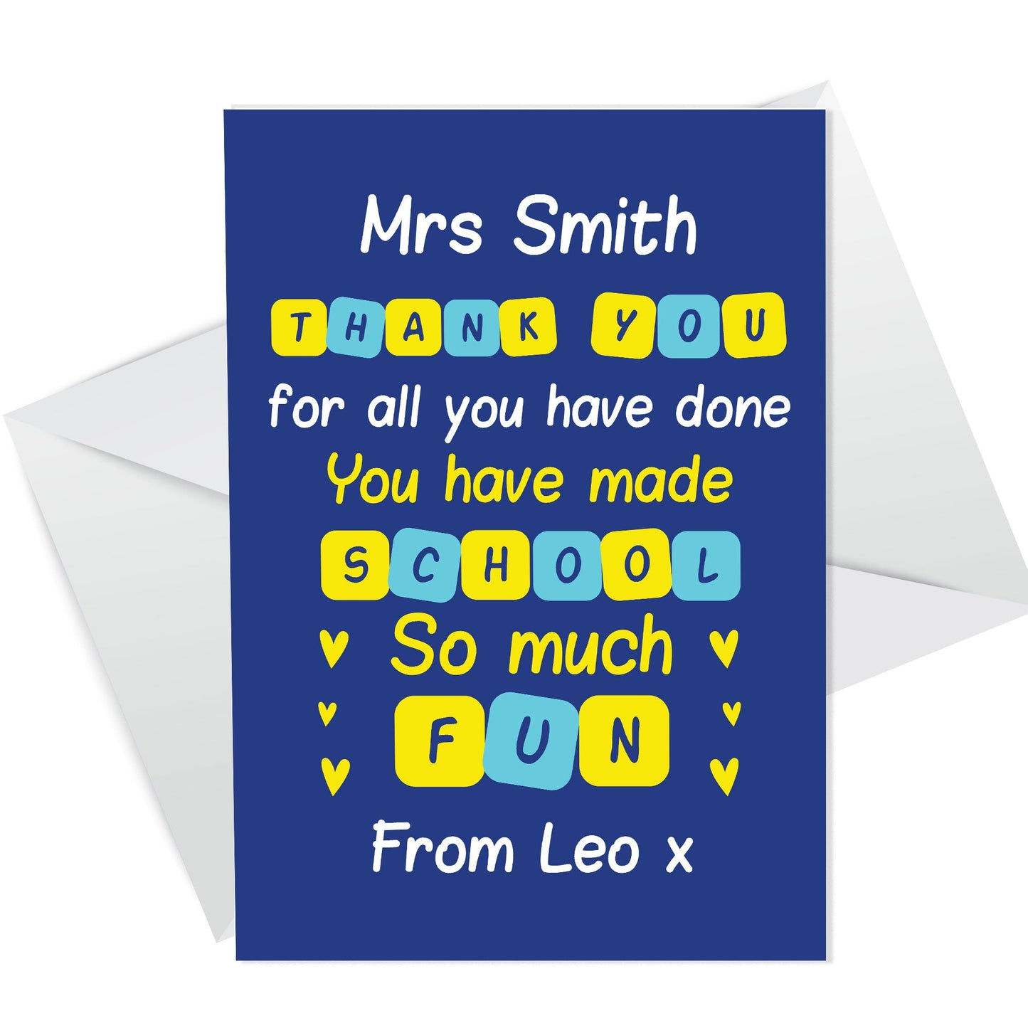 Thank You Teacher Greetings Card Appreciation Card Personalised