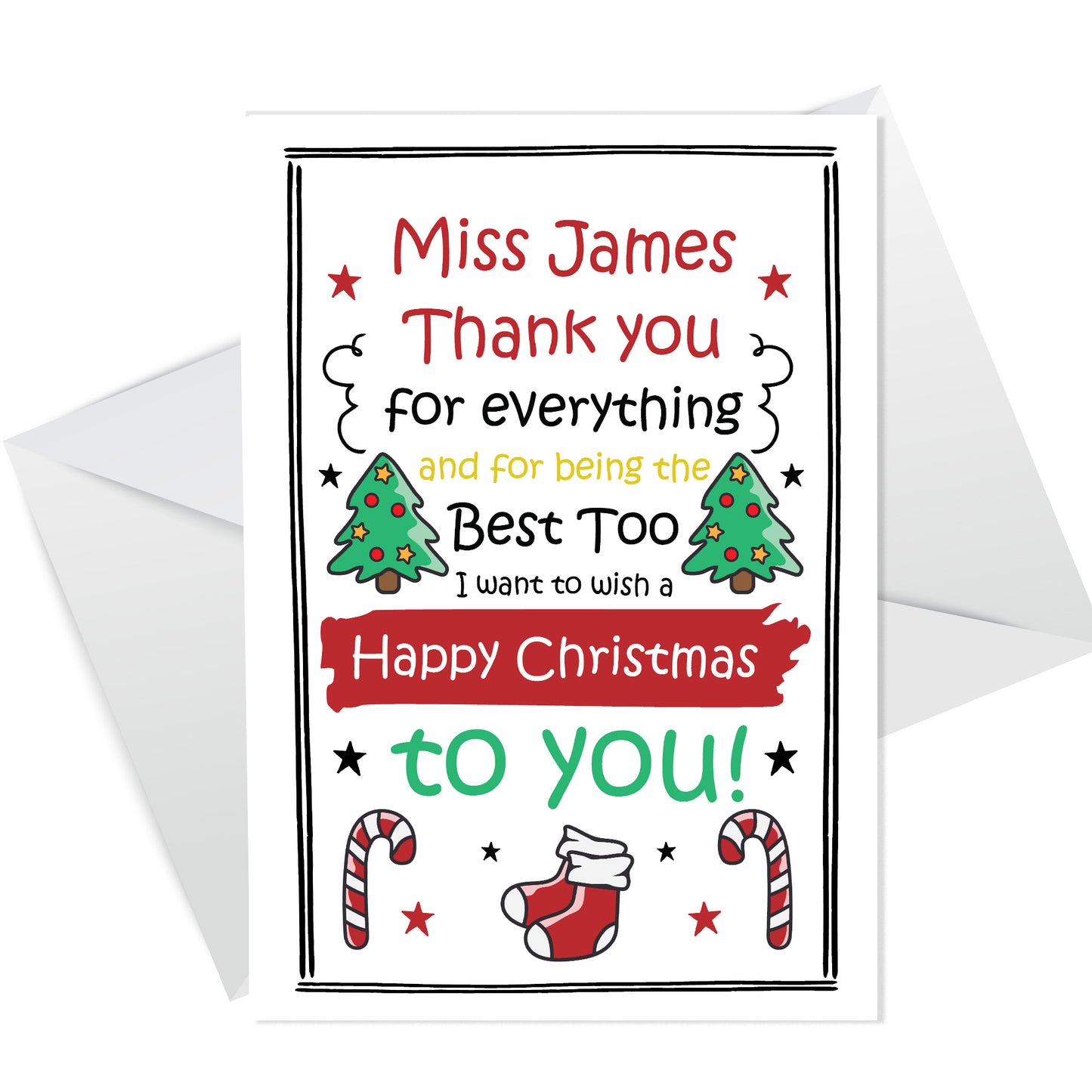 Christmas Card For Teacher Personalised Thank You Card Nursery