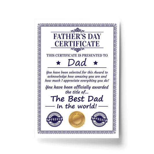 Dad Certificate For Fathers Day Gift For Dad From Daughter Son