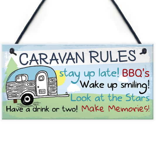 Caravan Rules Novelty Hanging Plaque Outdoor Garden Sign Gift