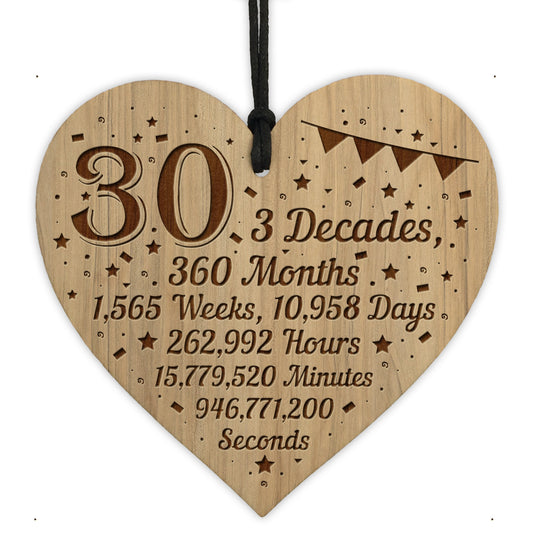 Funny 30th Birthday Gift For Him Her Engraved Wood Heart