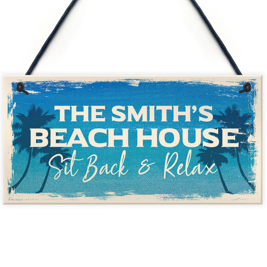 Personalised Beach Houe Sign Hanging Door Sign Beach Nautical