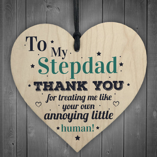 Stepdad Dad Thank You Wood Heart FATHERS DAY Gift For Him