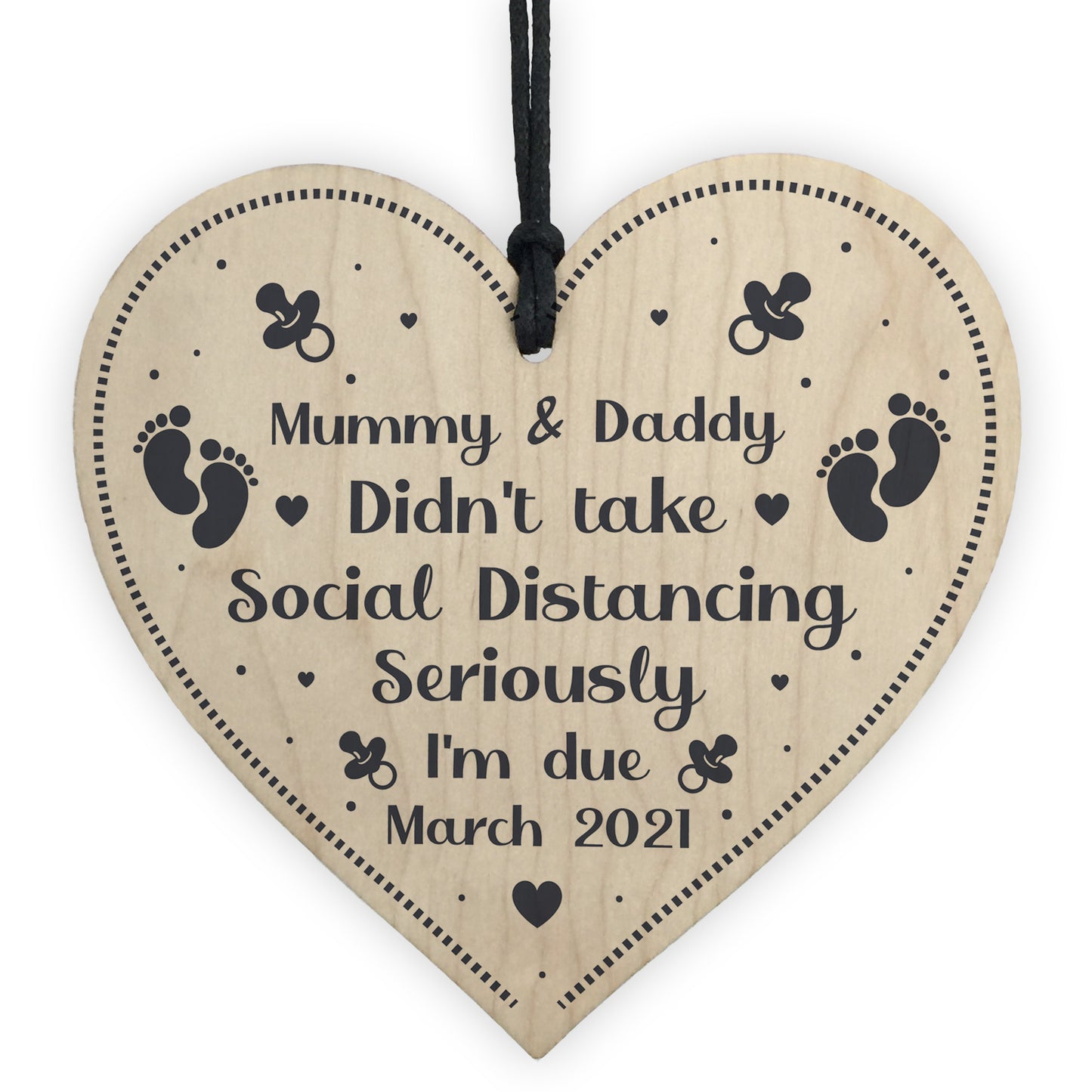 PERSONALISED Baby Announcement Gift Wood Heart Quarantine