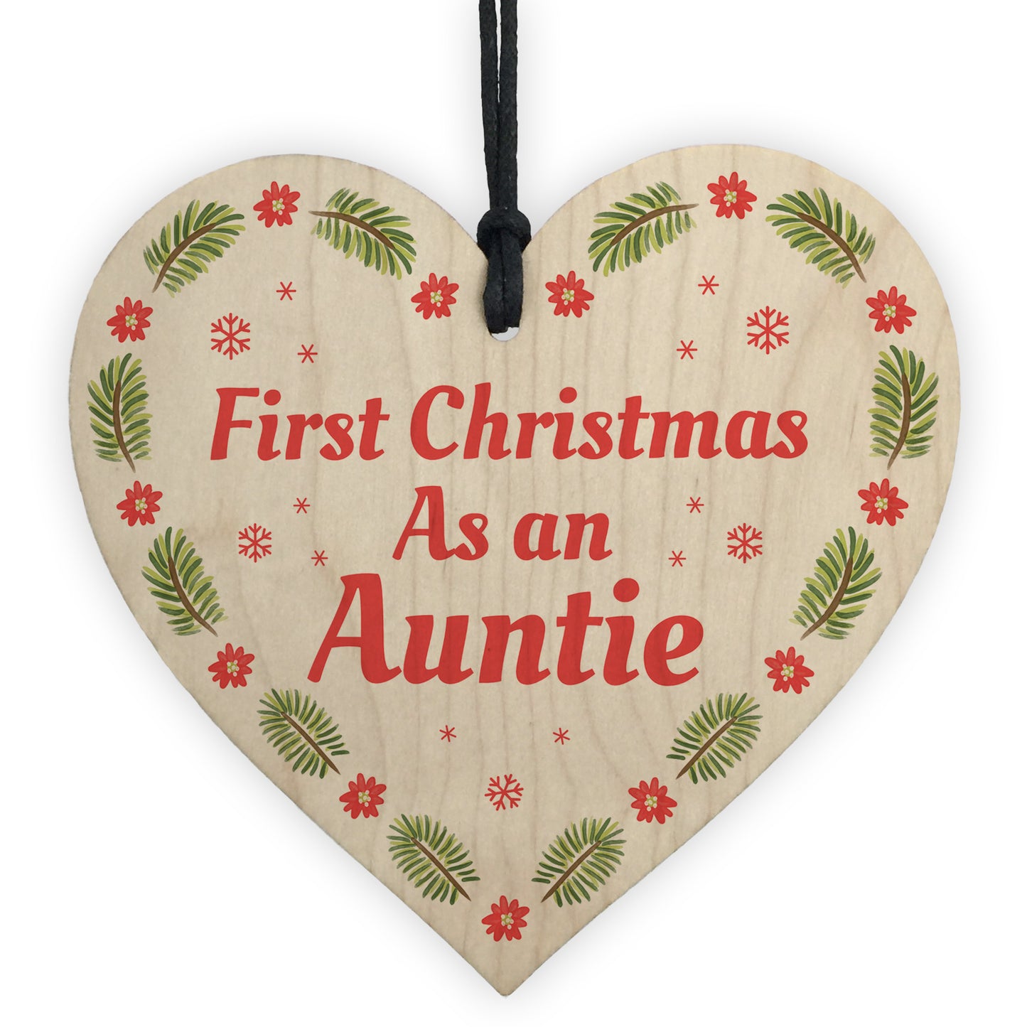 1st Christmas As An Auntie Bauble Wooden Heart Tree Decoration