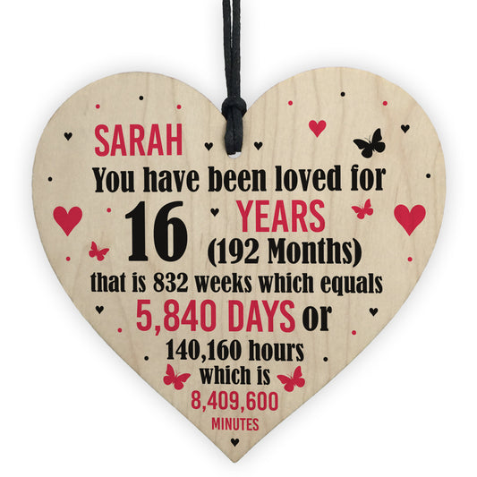 Personalised 16th Birthday Gift Wooden Heart Keepsake Funny Gift