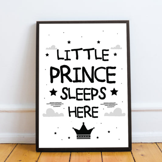 Boys Nursery Decoration Framed Print Prince Sleeps Here Son Gift