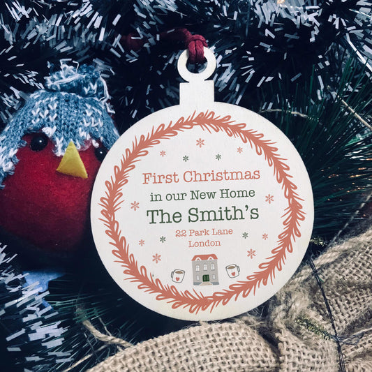 First Christmas New Home Gift Wooden Bauble For Christmas Tree