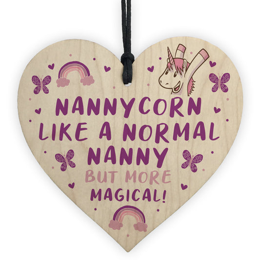 Novelty Nanny Gift For Birthday Christmas Wood Heart Unicorn