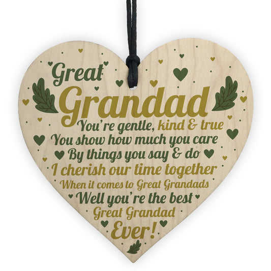 Great Grandad Birthday Gift Wooden Heart Christmas Keepsake Gift