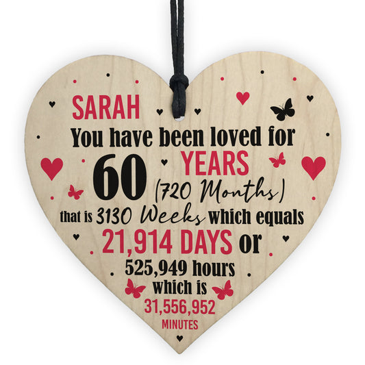 Personalised 60th Birthday Gift Wooden Heart Keepsake Funny Gift