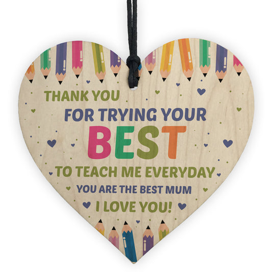 Thank You Gift For Mum Wood Heart Home School Teacher Gift