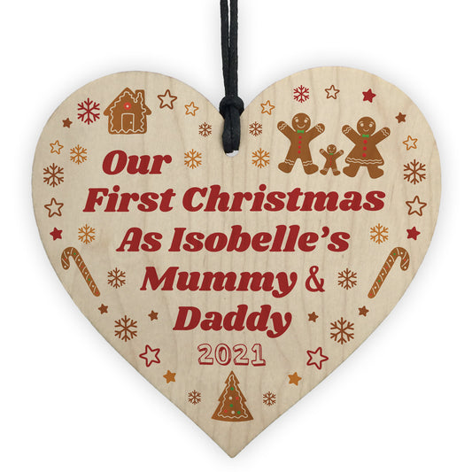 1st Christmas As Mummy And Daddy Wooden Heart Personalised