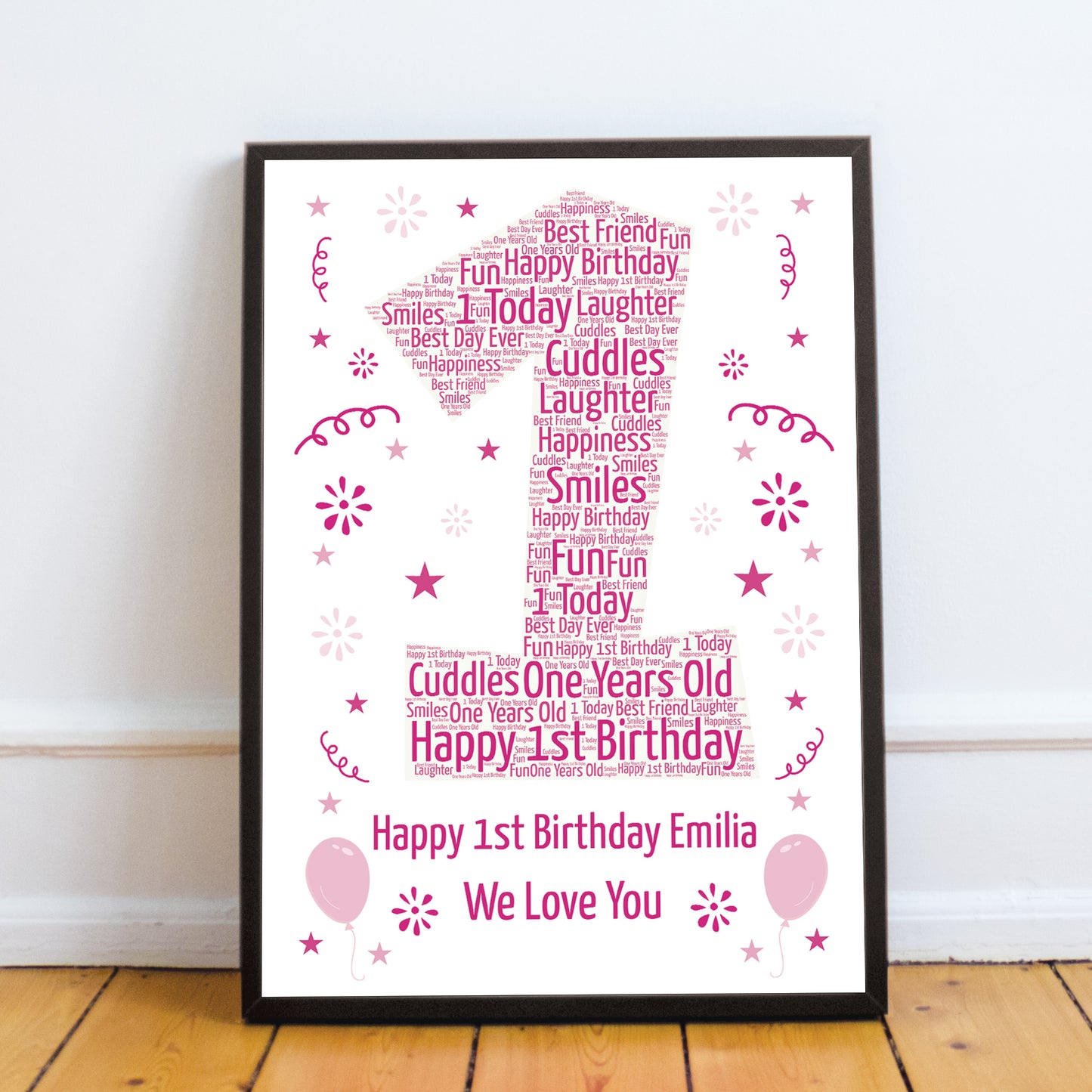 Personalised 1st Birthday Gift Framed Word Art Print Keepsake