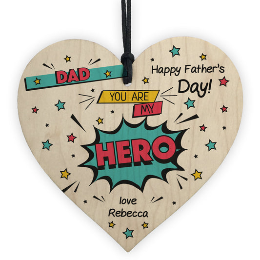 Fathers Day Gift For Dad Superhero Plaque Personalised Heart