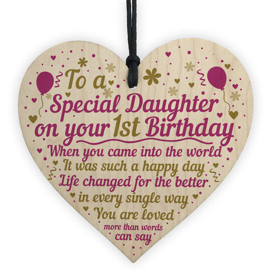 1st First Birthday Baby Girl Wood Heart Plaque Gift For Daughter