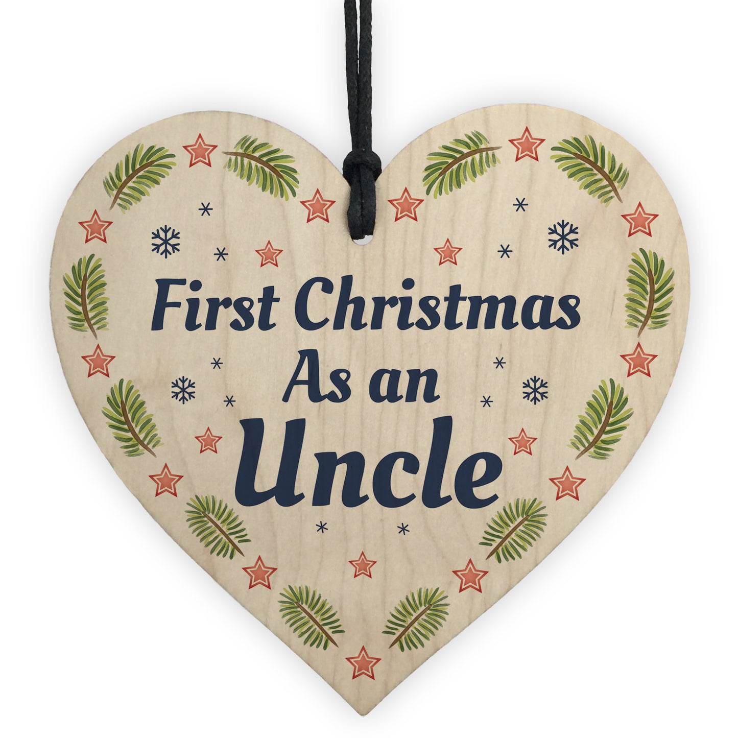 1st Christmas As An Uncle Bauble Wooden Heart Tree Decoration