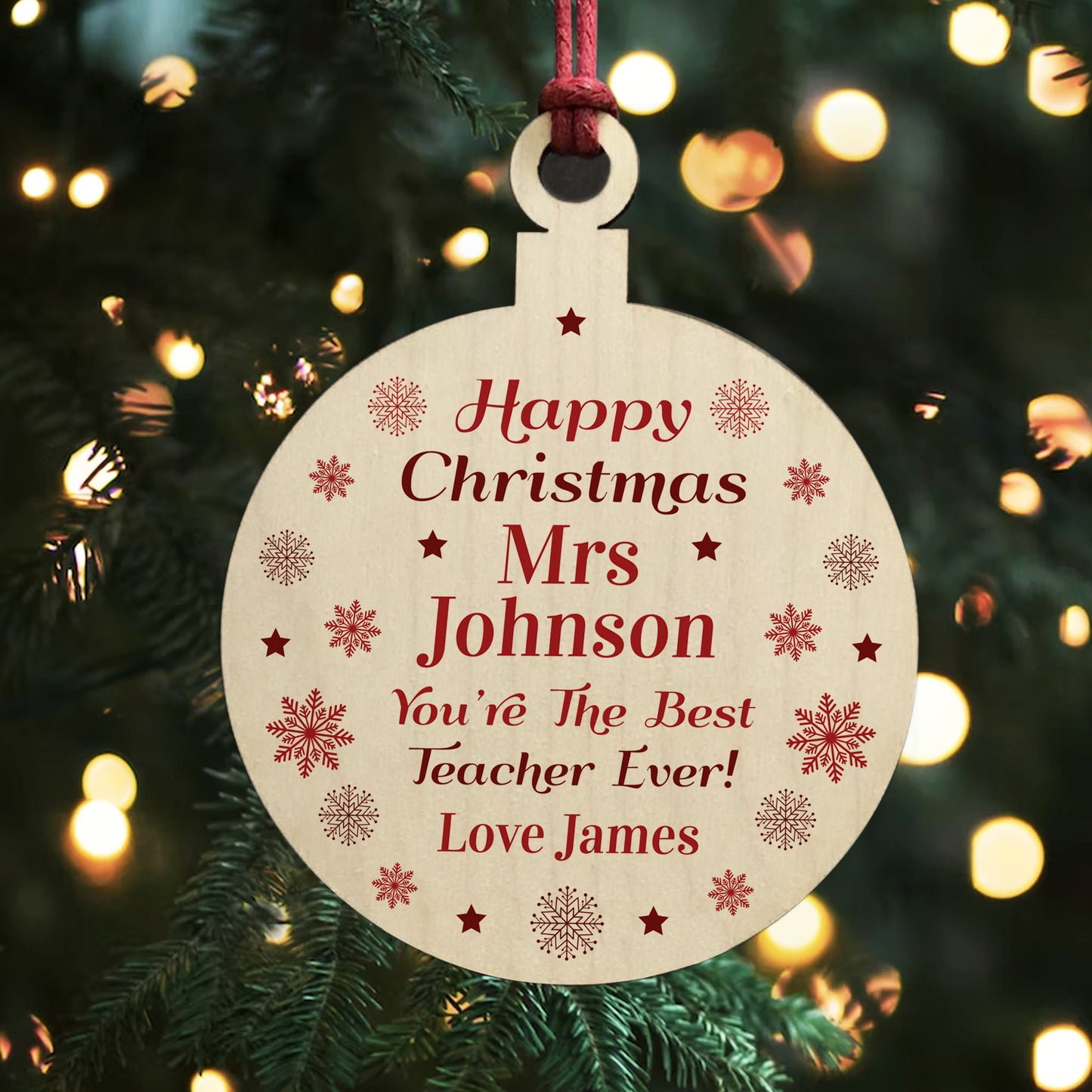 Personalised Happy Christmas Teacher TA Assistant Bauble Gift