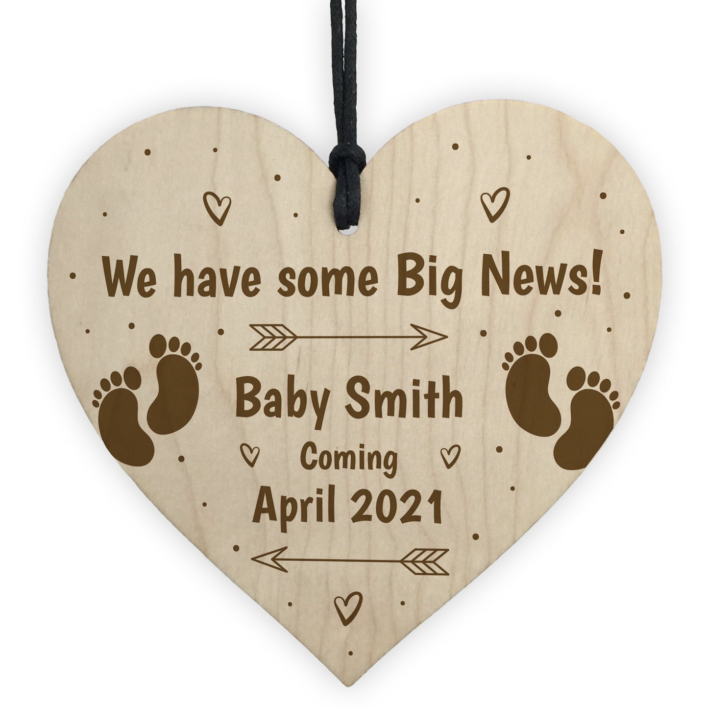 Baby Announcement Sign Wood Heart Personalised New Baby Gift