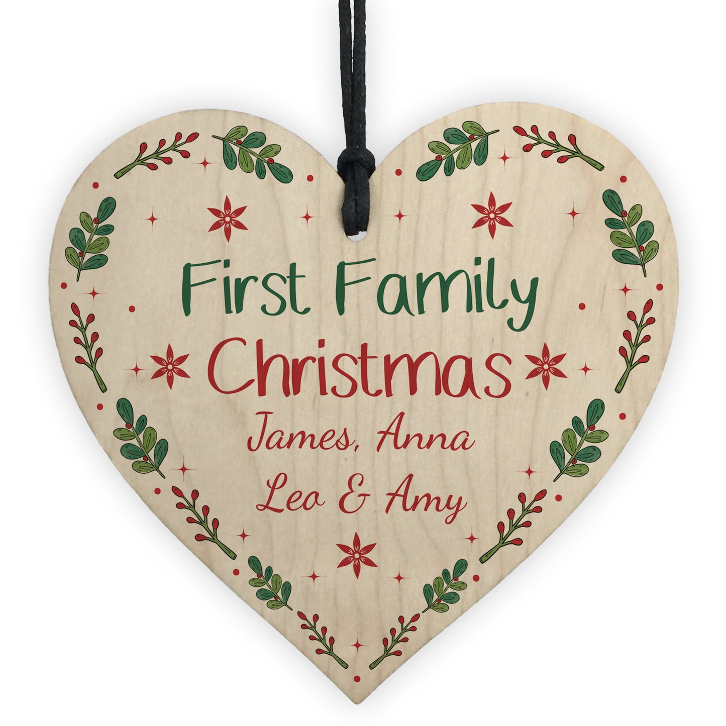 1st Family Christmas Bauble Wooden Heart 1st Christmas Bauble