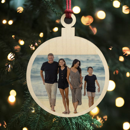 Personalised Custom Photo Wooden Bauble Tree Decoration Family