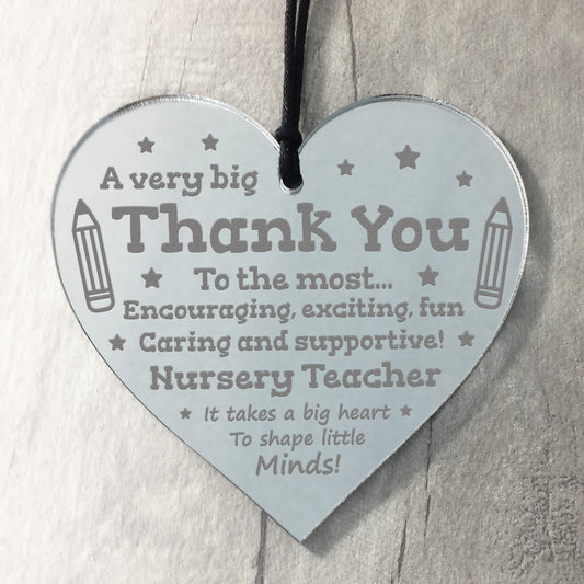 THANK YOU Gift For Nursery Teacher Hanging Acrylic Heart Leaving