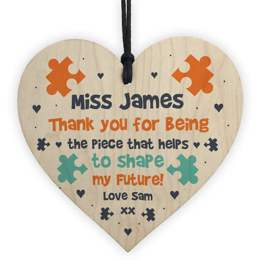 Personalised Wooden Teachers Gift Wood Heart TA Gift Thank You