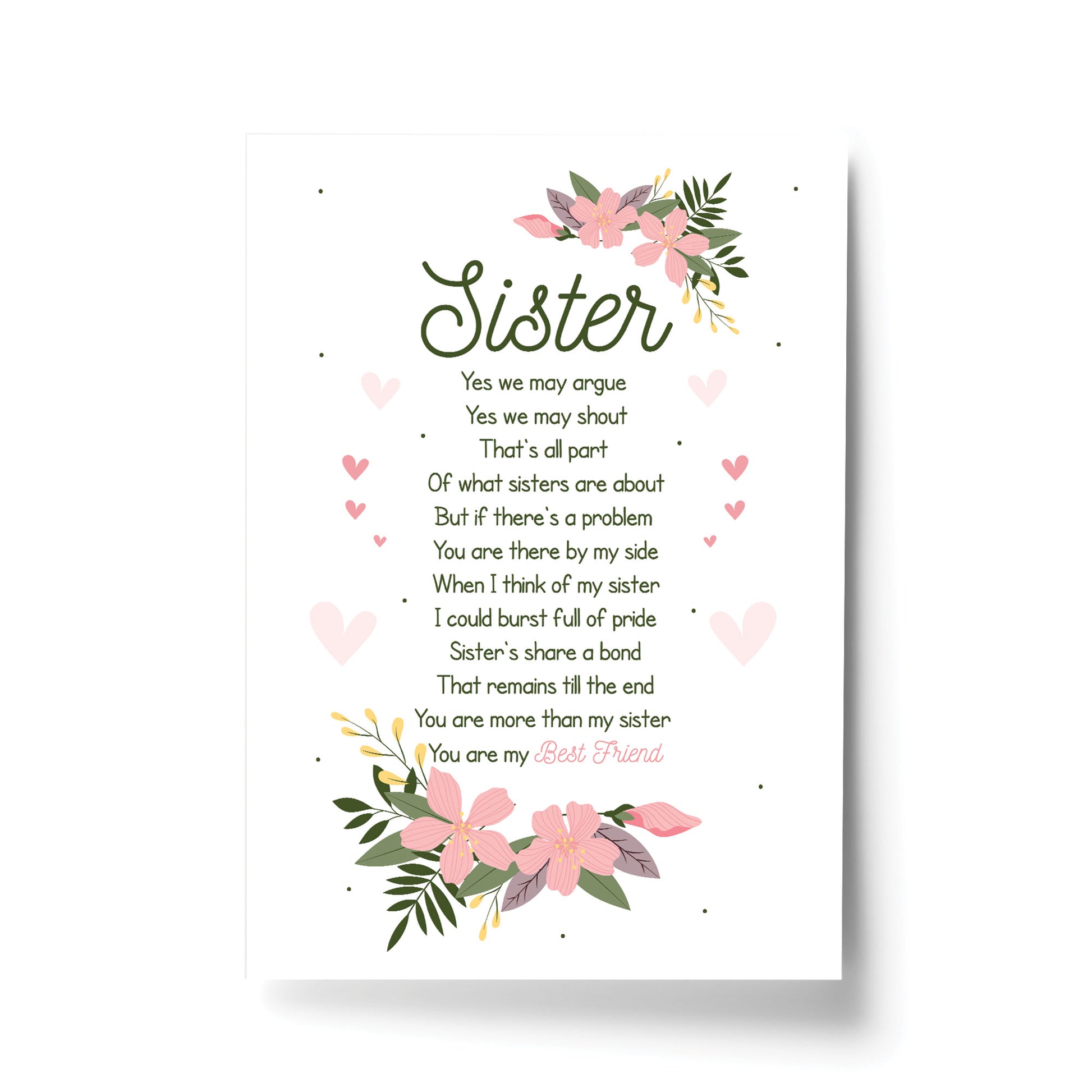 Sister Poem Sister Print Sister Gift Sister Present Sisters