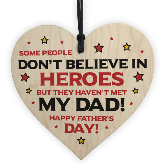 Novelty Fathers Day Gift Superhero Theme Wood Heart Dad Gift