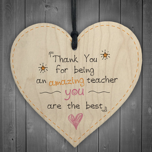 Teacher Leaving Gift Wooden Heart Plaque End of Term Thank You