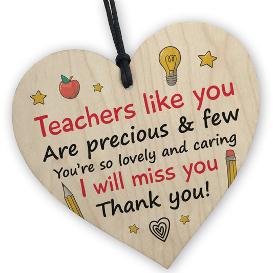 Thank You Gift For Teacher Heart Wood Plaque Leaving School End