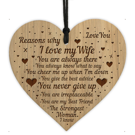 Reasons Why I Love My Wife Engraved Heart Wife Birthday Xmas