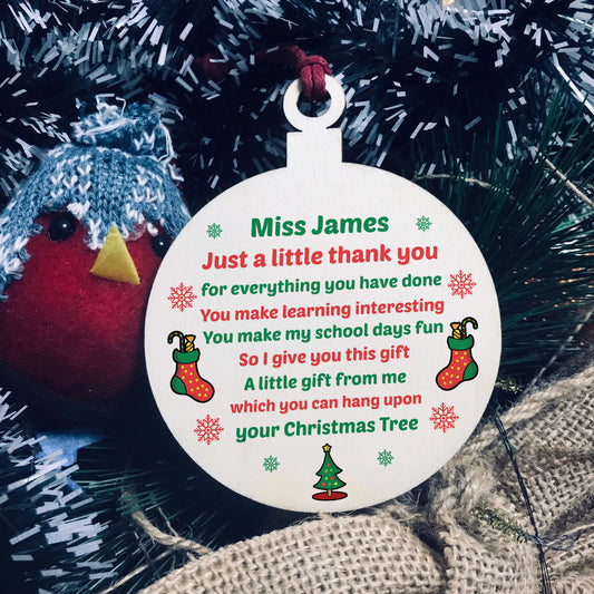 Christmas Gift For Teacher Teaching Assistant Wood Bauble