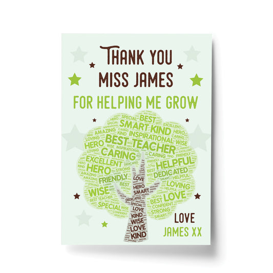 Thank You Teacher Gifts Personalised Print Best Teacher Leaving