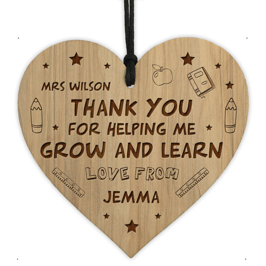 Thank You Teacher Gifts Wood Engraved Heart Personalised Gift