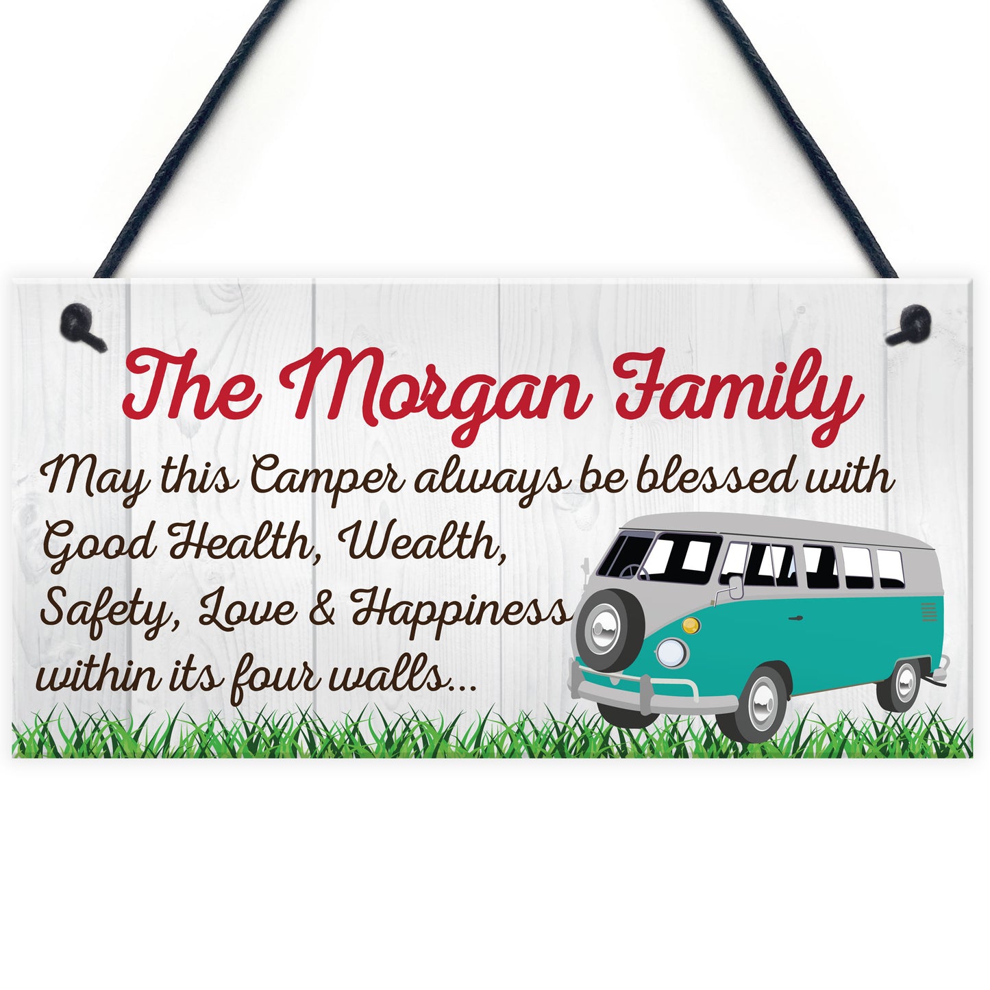 Personalised Family Name Campervan Hanging Plaque