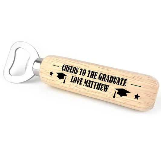 Cheers Graduate Personalised Graduation Gift Wood Bottle Opener