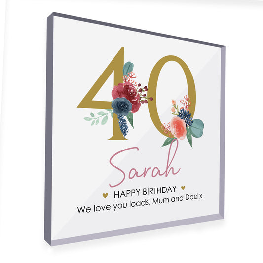 PERSONALISED 40th Birthday Gift For Women Her Clear Block