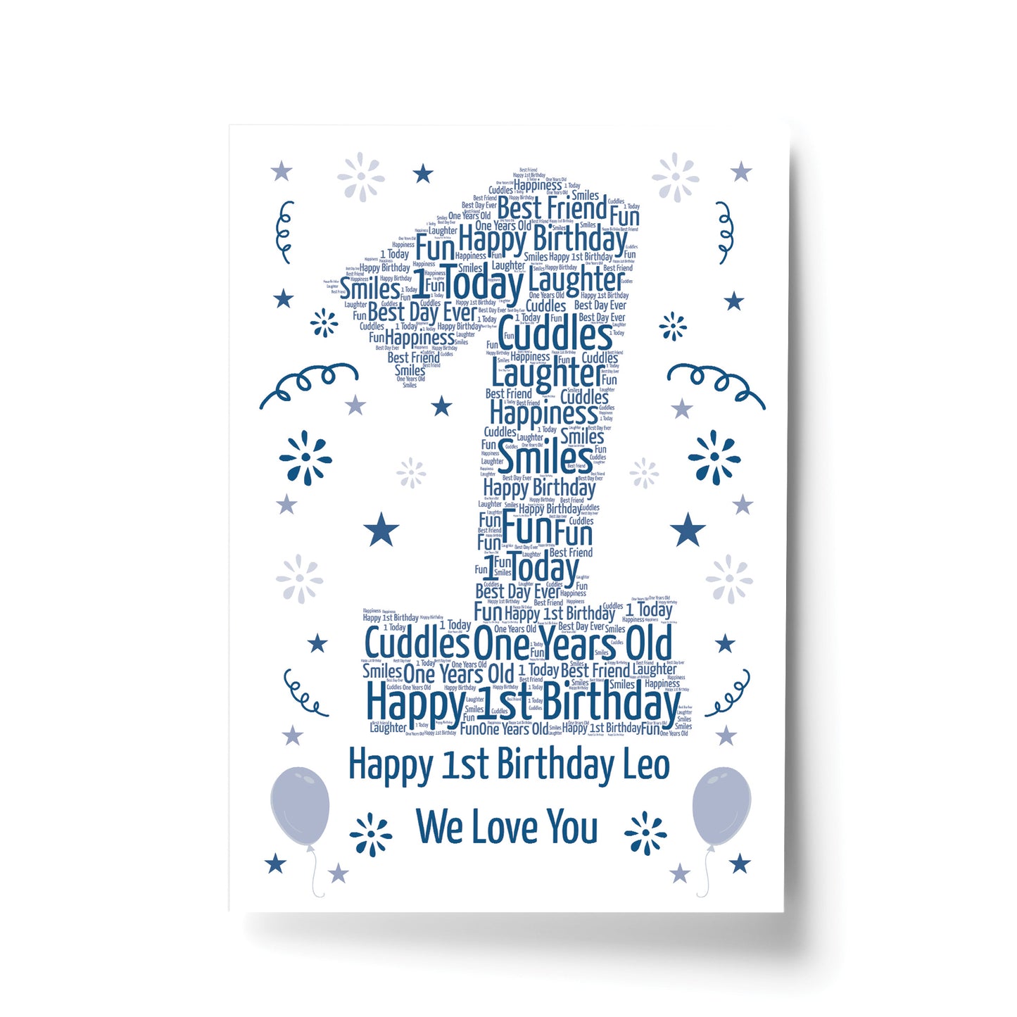 Personalised 1st Birthday Gift Word Art Print Keepsake Baby Boy