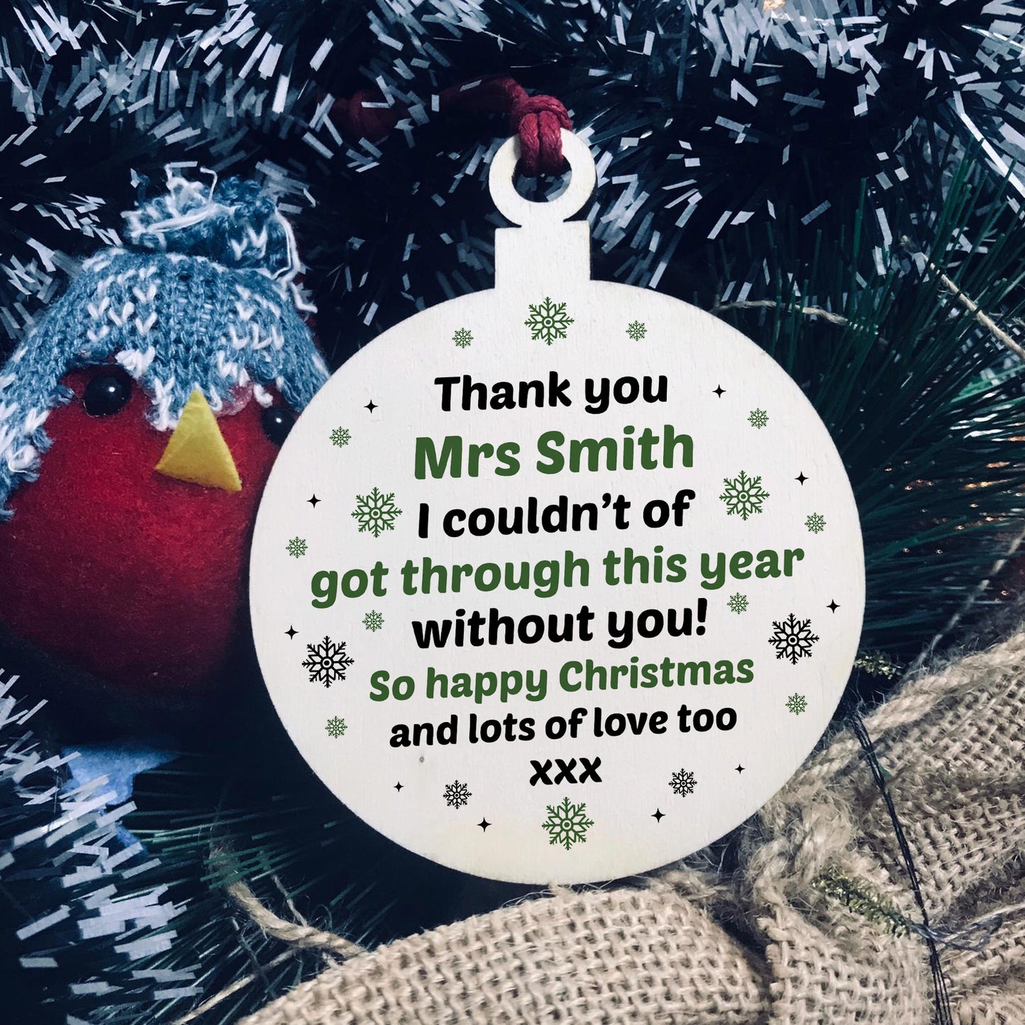 Personalised Christmas Thank You Gift For Teacher Assistant Wood