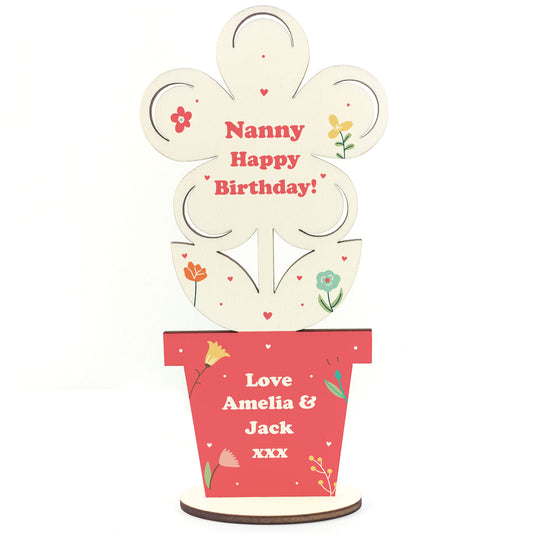 Personalised Birthday Gift for Nanny Wooden Flower Plaque Gift