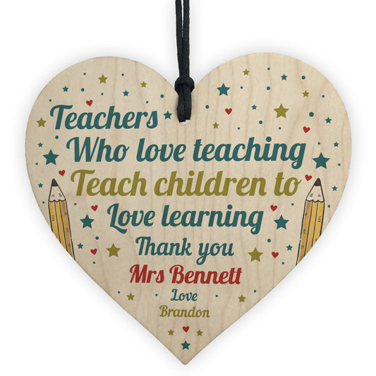 Personalised Best Teacher Gift Thank You Wooden Heat Leaving