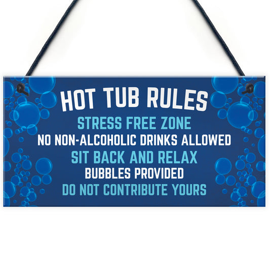 Hanging Hot Tub Rules Plaque Funny Garden Sign For Hot Tub