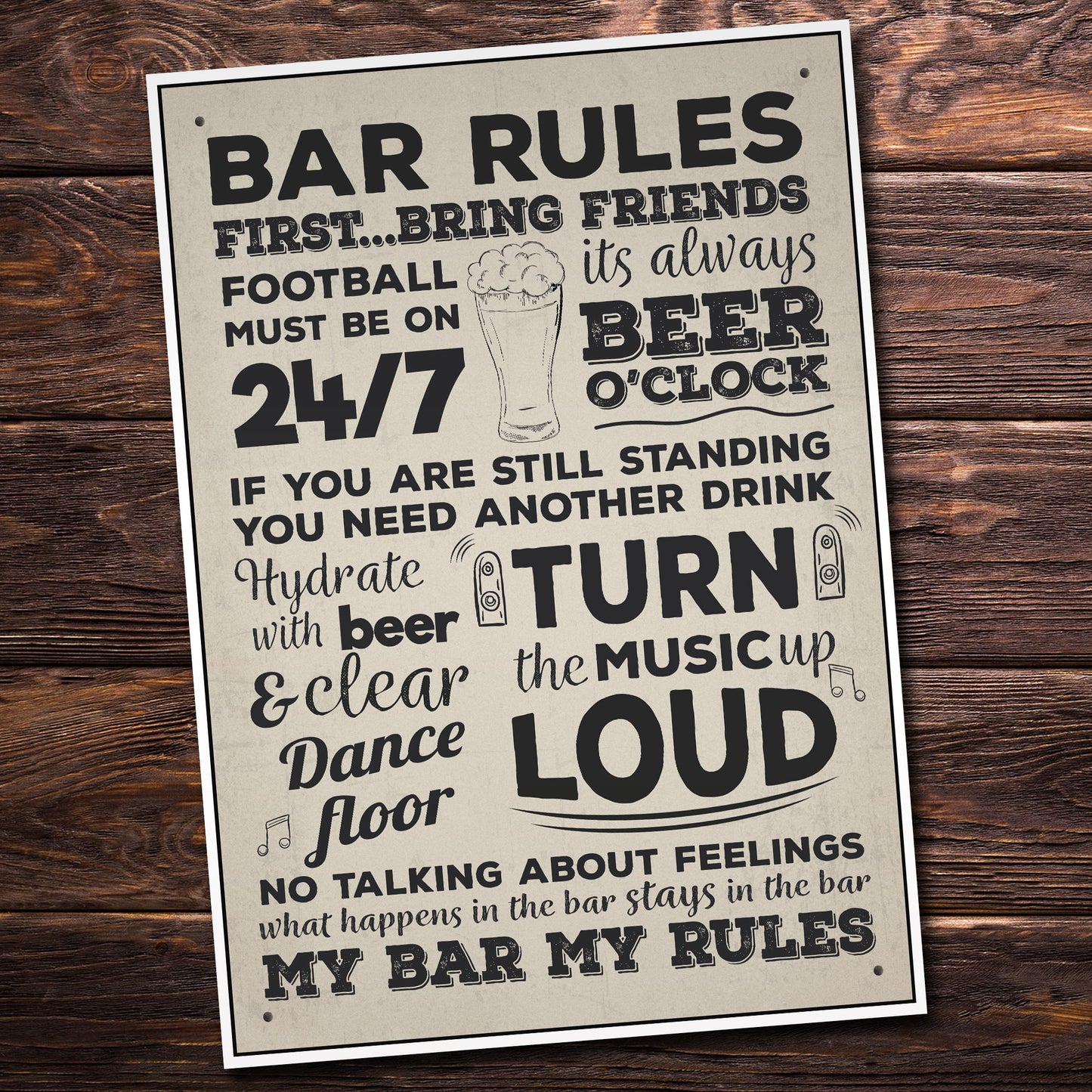 Bar Rules Hanging Plaque Alcohol Beer Pub Plaque Man Cave Sign