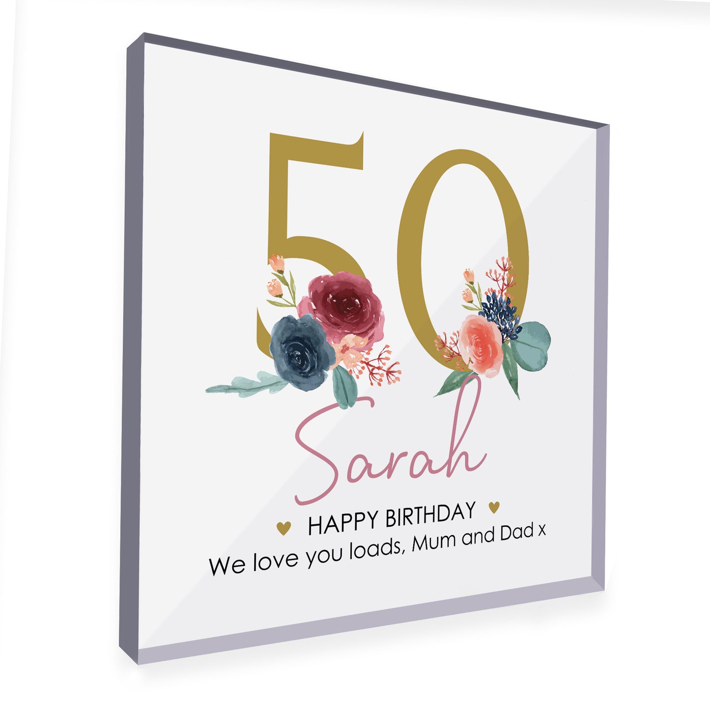 PERSONALISED 50th Birthday Gifts Women Her Clear Block