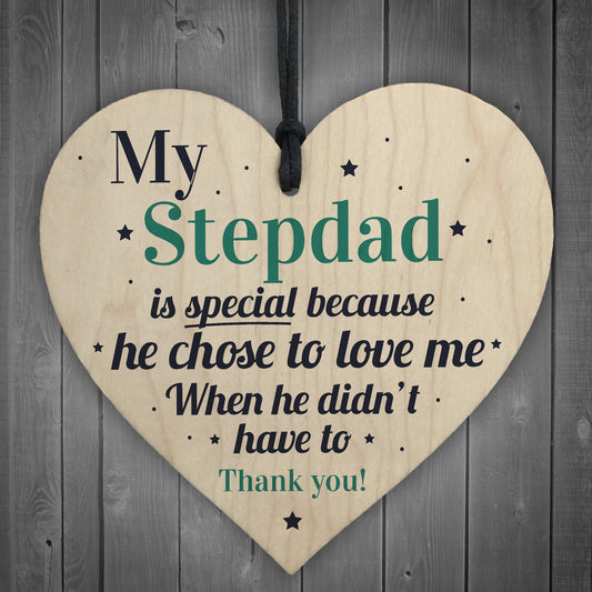 Stepdad Dad Wood Heart FATHERS DAY Gifts For Him Daughter Son