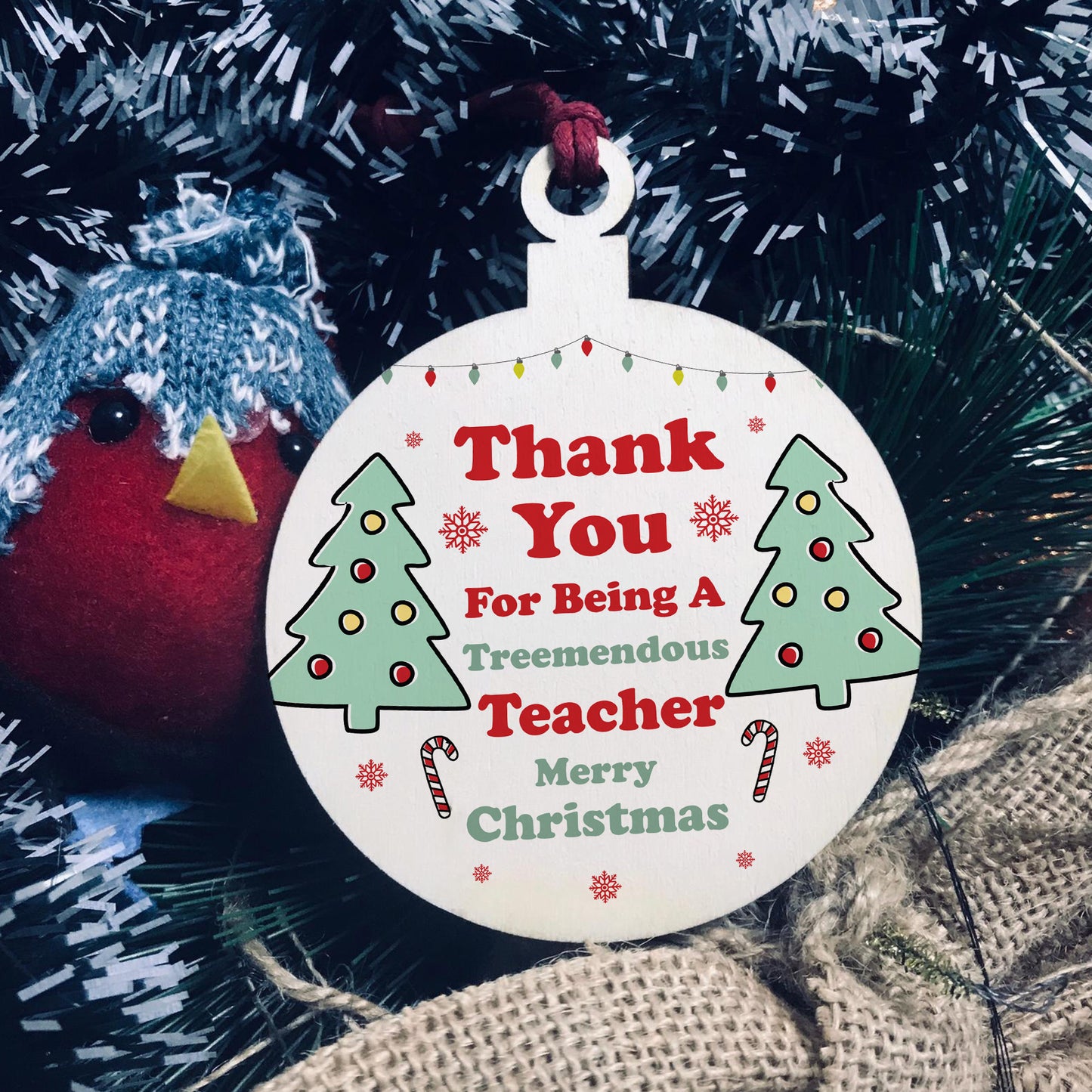 Funny Christmas Gift For Teacher Hanging Wood Tree Decoration